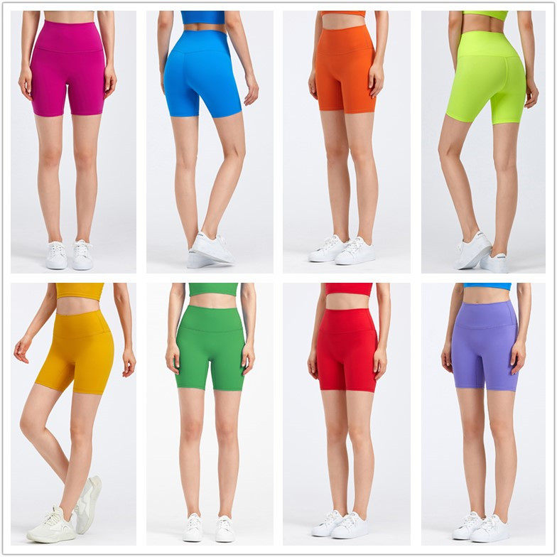 欧美彩色裸感蜜桃提臀三分裤糖果色运动高腰健身裤女瑜伽短裤新款
