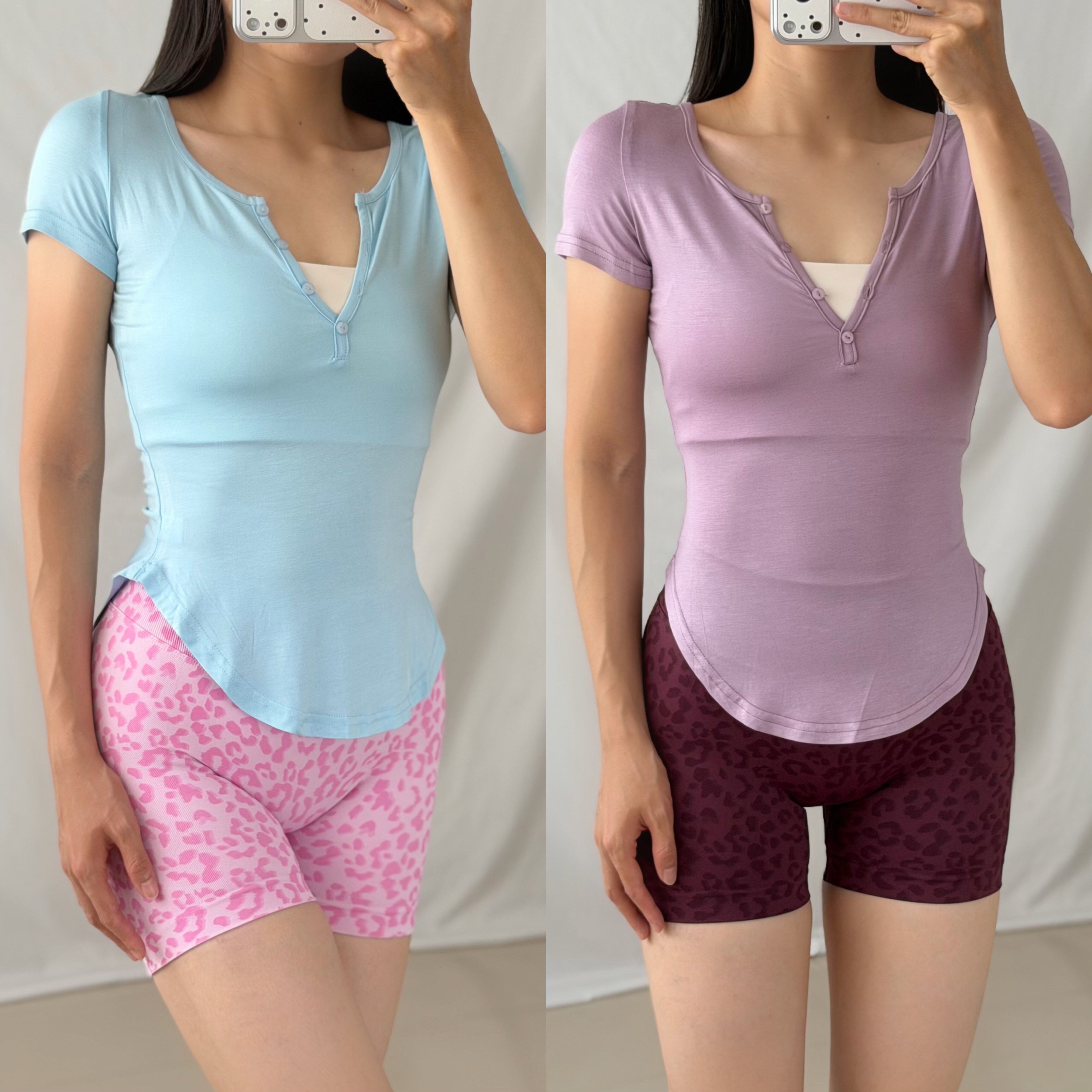 低胸V领紧身运动短袖t恤显瘦圆弧下摆瑜伽服莫代尔跑步健身罩衫