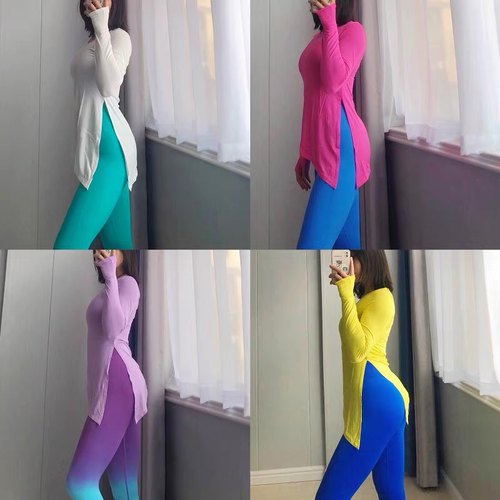 欧美彩色大码运动健身服长袖