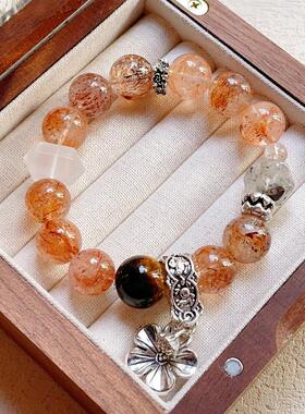 天然水晶手串女款暴富黑金