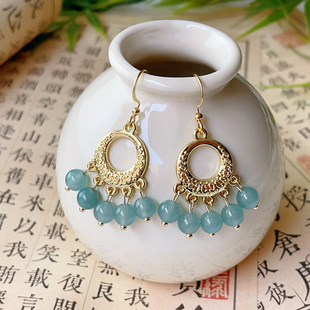 玉髓流苏耳饰耳坠新年本命年配旗袍汉服耳环新中式 手工设计