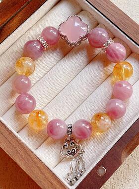 女款招桃花天然粉水晶手链小众