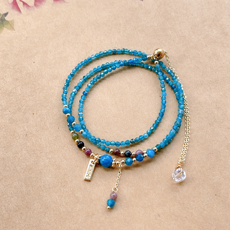 女蓝磷灰青金石时尚三圈抽拉手链