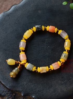 天然新疆金丝玉原色情侣手链