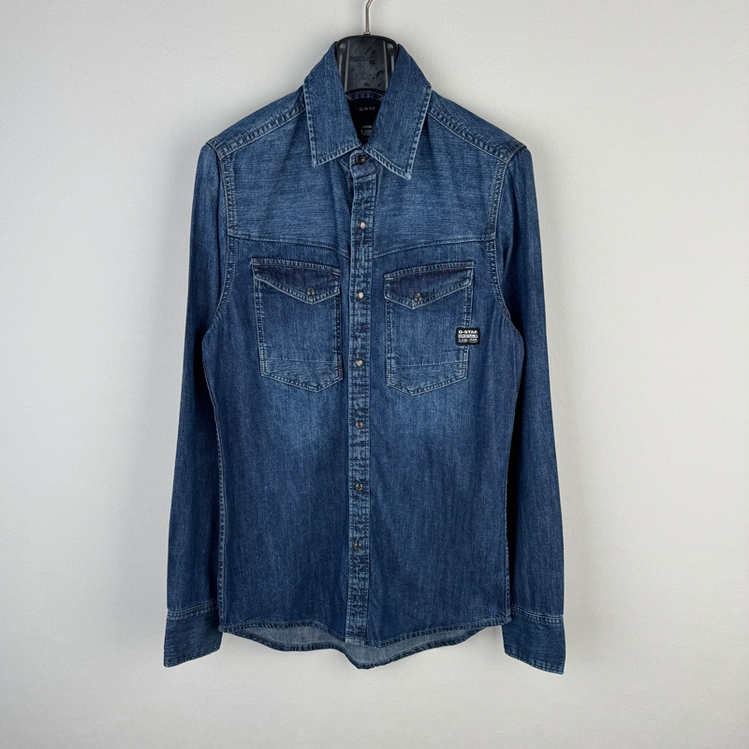 G家男士长袖衬衫青年潮流复古水洗牛仔衬衣上衣D23616