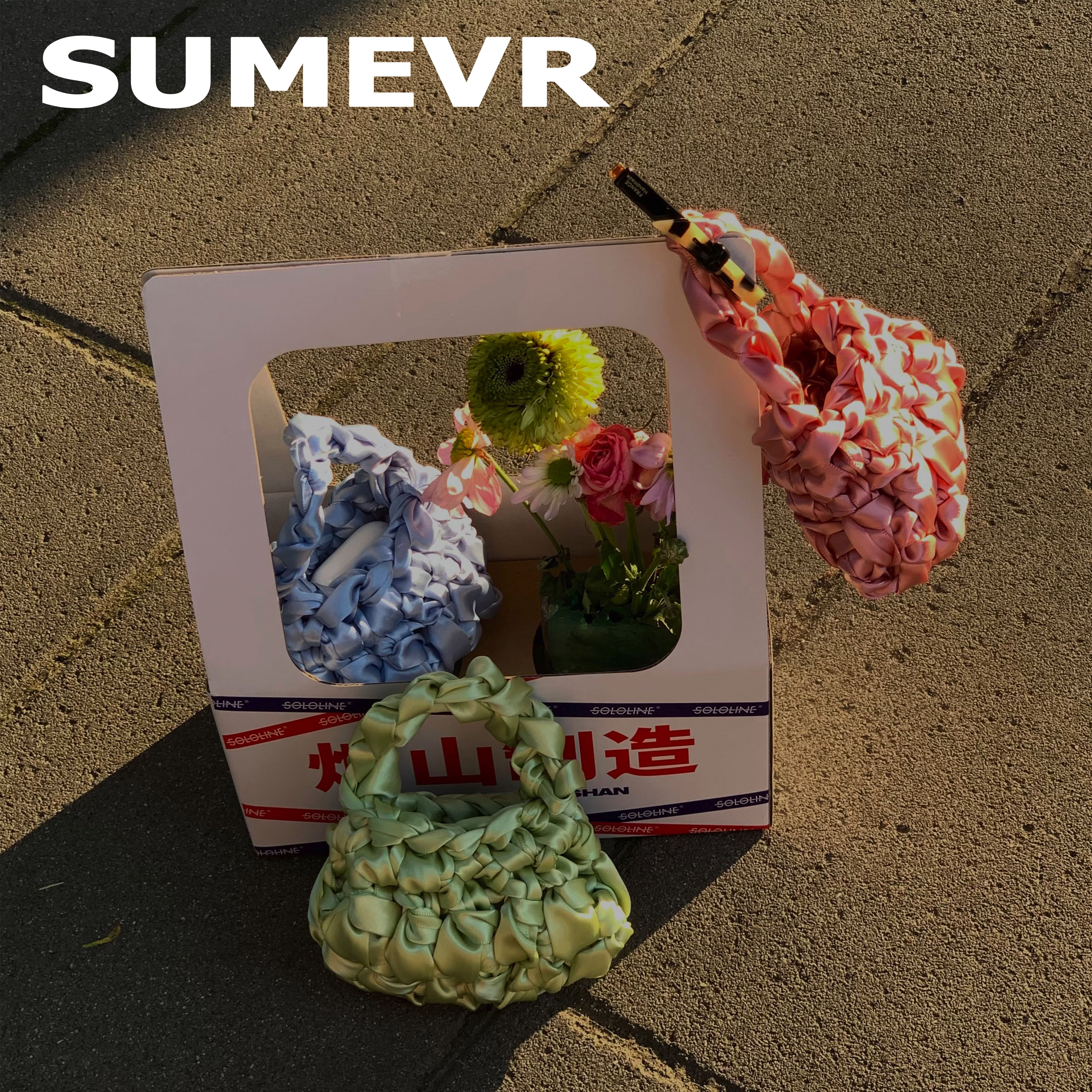 SummerEver 原创 小众春夏款缎带迷你包 手工编斜跨单肩织口红包