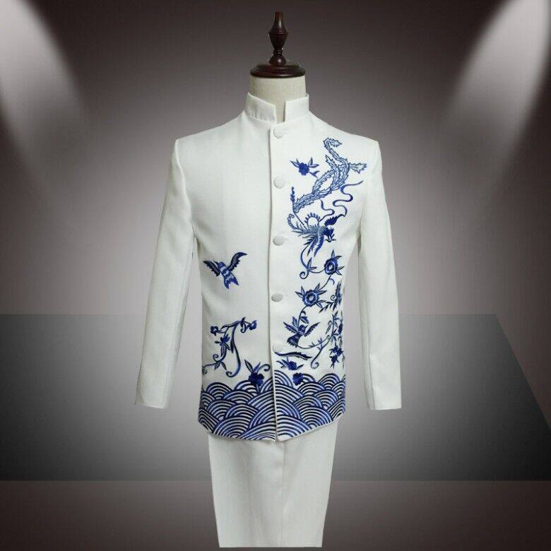中国风立领男士中山装学生演出合唱服绣花中式演出服男装上衣青年
