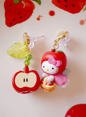 MISS朴|原创苹果HelloKitty不对称甜美可爱减龄创意925耳环耳夹