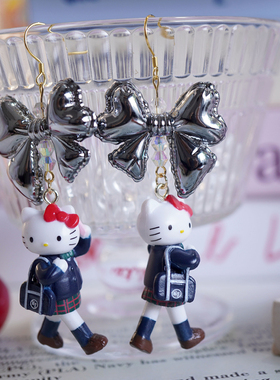 涉谷JK辣妹HelloKitty精致Y2K奶酷夸张蝴蝶结创意925耳环耳夹