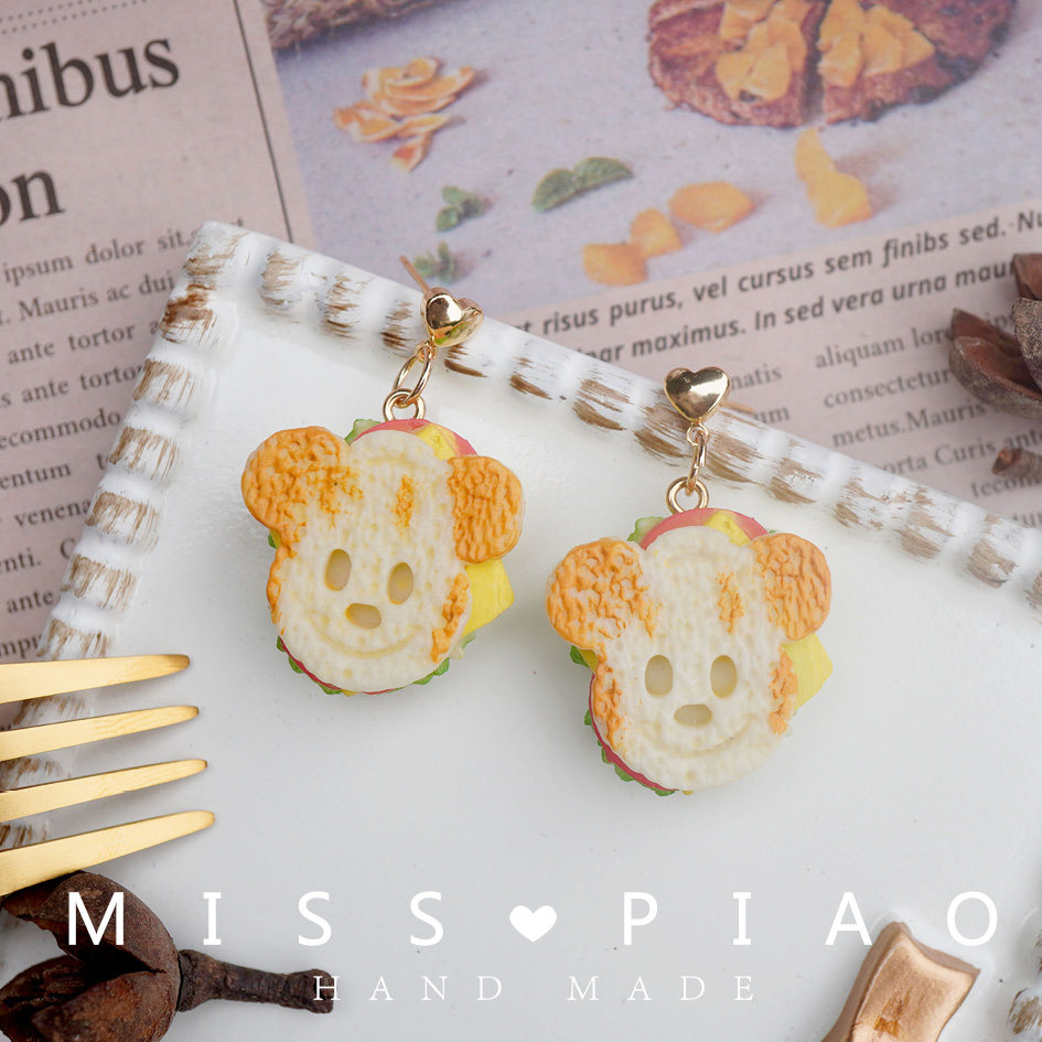 miss朴|来份米奇三明治吧~创意趣味米奇三明治造型925耳钉耳夹