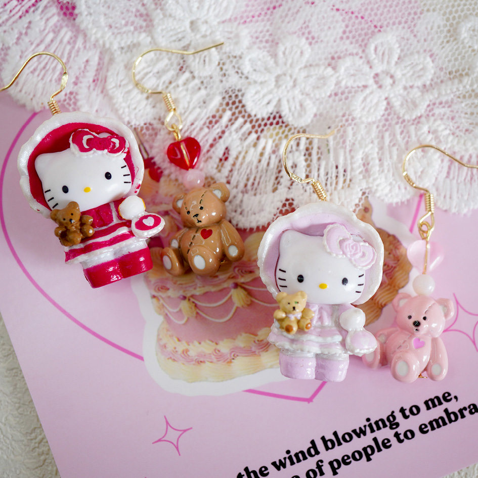 HelloKitty小熊洛丽塔不对称耳环