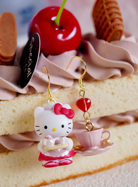 MISS朴| 女仆下午茶HelloKitty不对称创意精致可爱925银耳环耳夹