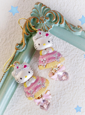 MISS朴| 巴洛克公主HelloKitty珠光可爱显脸瘦创意925银耳环耳夹
