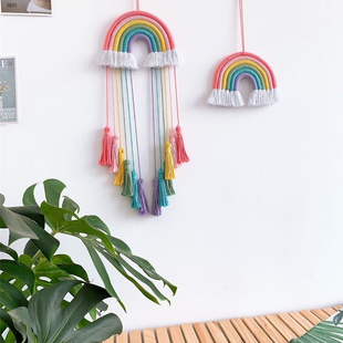彩虹挂件客厅捕梦网儿童发夹收纳编织挂毯装饰现代玄关墙壁卧室