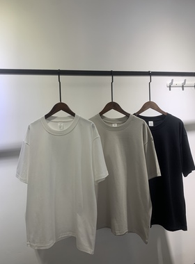 Bi入男女同款白色全棉高克重新疆棉纯色圆领短袖T恤上衣女春夏男