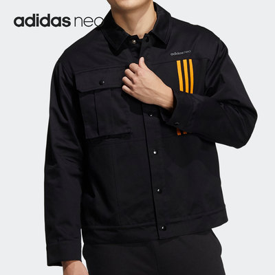 阿迪达斯男子运动翻领工装外套