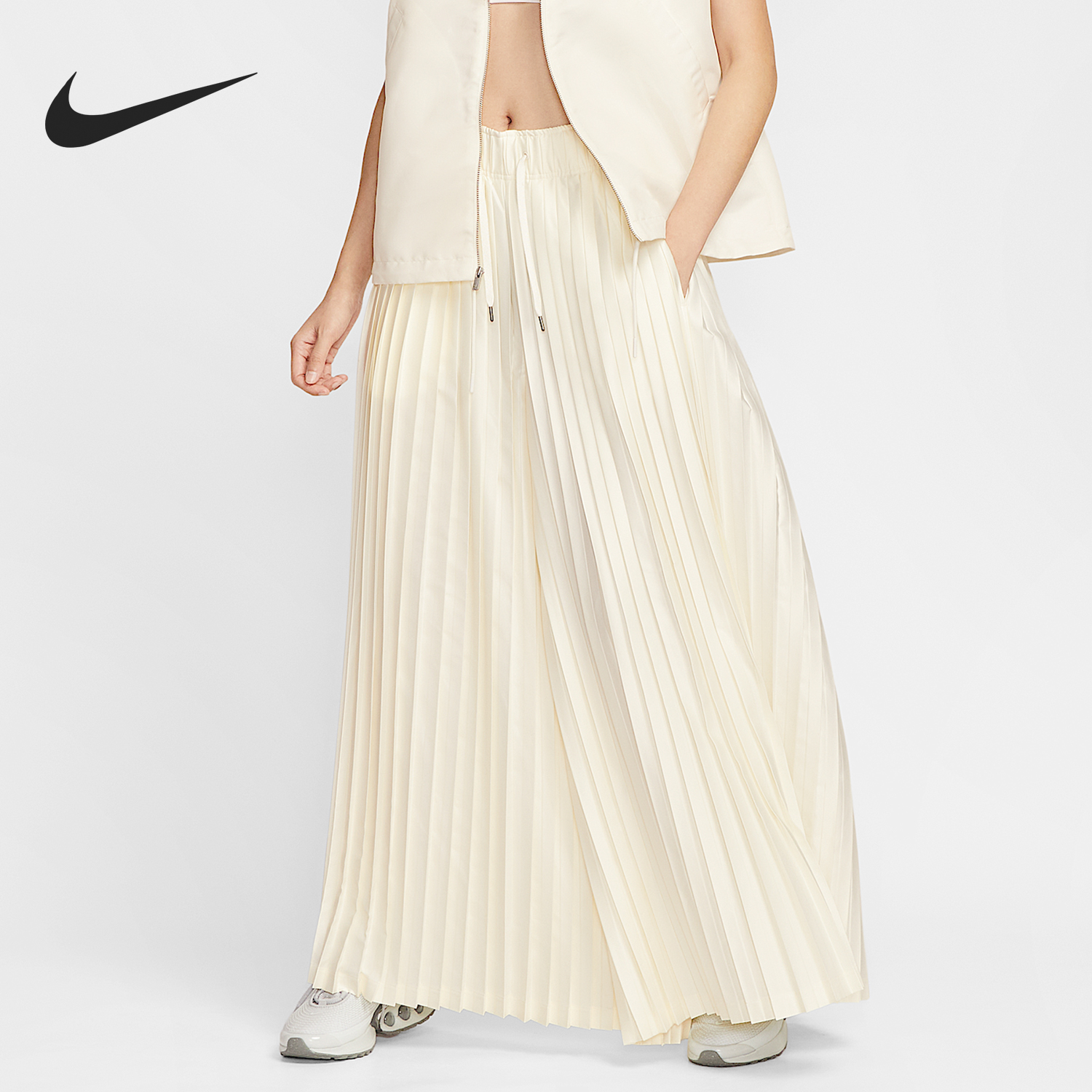 Nike/耐克正品2025女士休闲宽松简约中腰褶裥系带长裤HJ0521-133