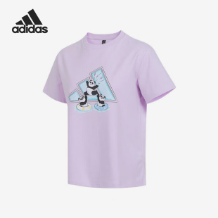阿迪达斯正品 印花短袖 夏季 休闲时尚 T恤KC0972 女士针织经典 Adidas