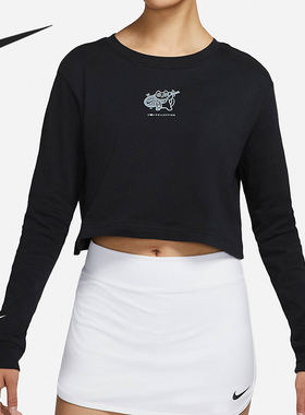 Nike/耐克正品女士常规招财猫图案印花圆领长袖T恤DJ7942-010