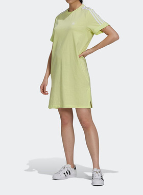 Adidas/阿迪达斯正品夏季新款三叶草女子透气短袖连衣短裙 H35504