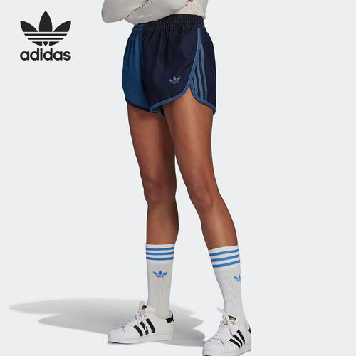 Adidas/阿迪达斯正品三叶草女子复古撞色牛仔运动短裤 GM5374