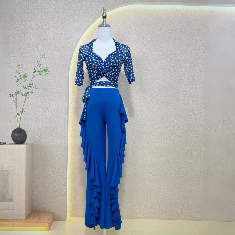 蝶迷舞肚皮舞练功服初学者裤装女显瘦荷叶边喇叭裤练习服套装团服