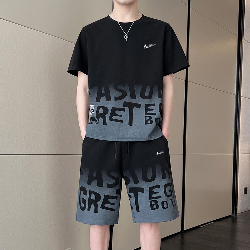 耐克顿休闲运动套装男夏季新款潮流学生纯棉短袖上衣五分裤两件套