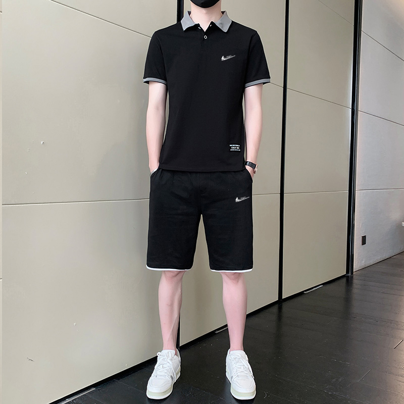 耐克顿新款夏季男士宽松运动休闲短袖套装套头翻领POLO衫两件套