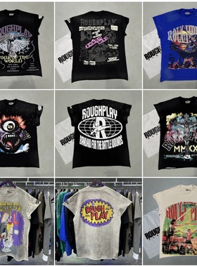 美潮RoughPlay复古印花高街烫钻休闲洗水做旧坎肩背心T恤