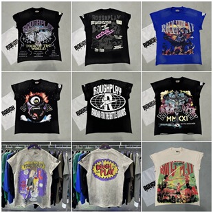 美潮RoughPlay复古印花高街烫钻休闲洗水做旧坎肩背心T恤