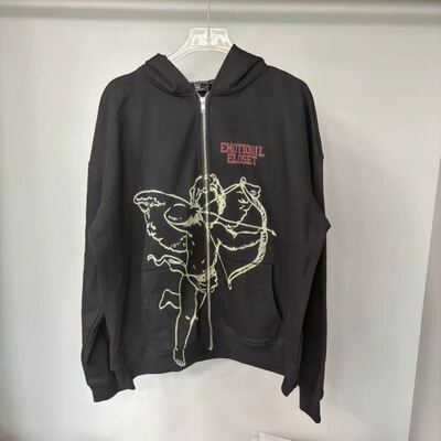 美式潮牌射箭丘比特印花连帽卫衣