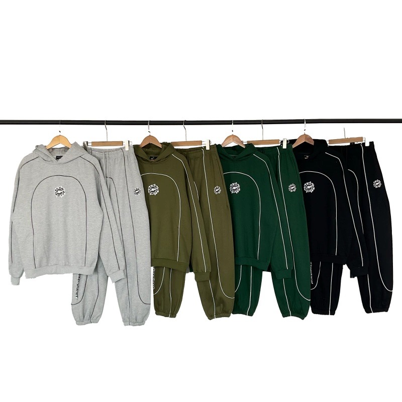 Broken Planet徽标印花拼接加绒连帽卫衣美式男女休闲长裤套装ins