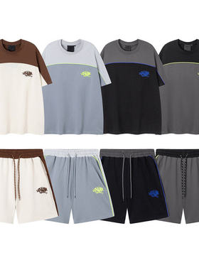 Drill SynaWorld美式潮牌刺绣字母潮拼色短袖T恤休闲运动短裤套装