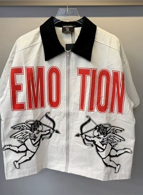 MIXED EMOTION新款丘比特字母印花美潮高街潮流休闲开衫翻领短袖