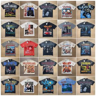 夏季 T恤 Valley复古美潮烫钻印花高街水洗做旧宽松休闲短袖 Vale