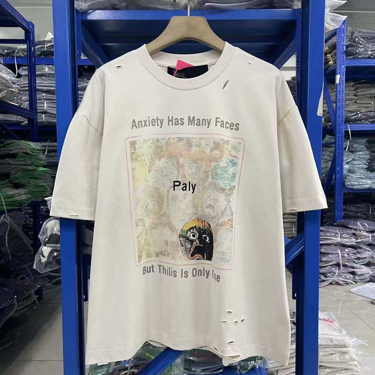 Paly Hollywood美式复古街头印花上衣宽松做旧废土风短袖男女T恤