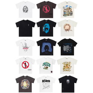 宽松嘻哈TS重磅短袖 高街美式 男女情侣潮牌T恤 Scott联名款 Travis