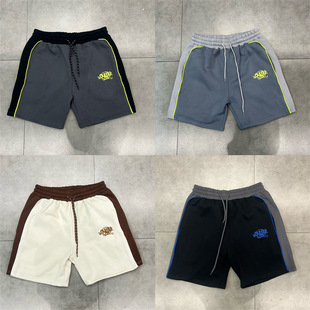 新款SynaWorld小标刺绣logo拼接抽绳短裤Drill美式街头嘻哈男女直