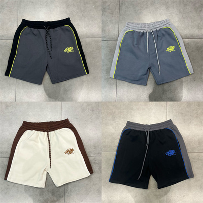 新款SynaWorld小标刺绣logo拼接抽绳短裤Drill美式街头嘻哈男女直