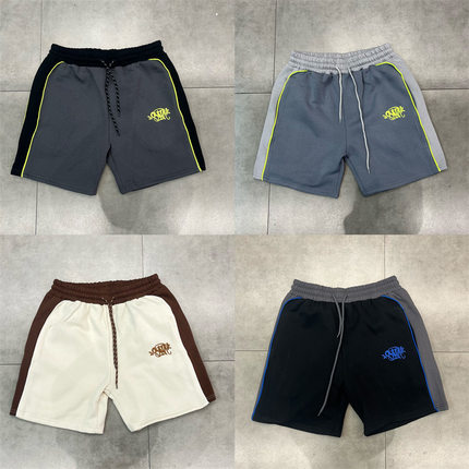 新款SynaWorld小标刺绣logo拼接抽绳短裤Drill美式街头嘻哈男女直