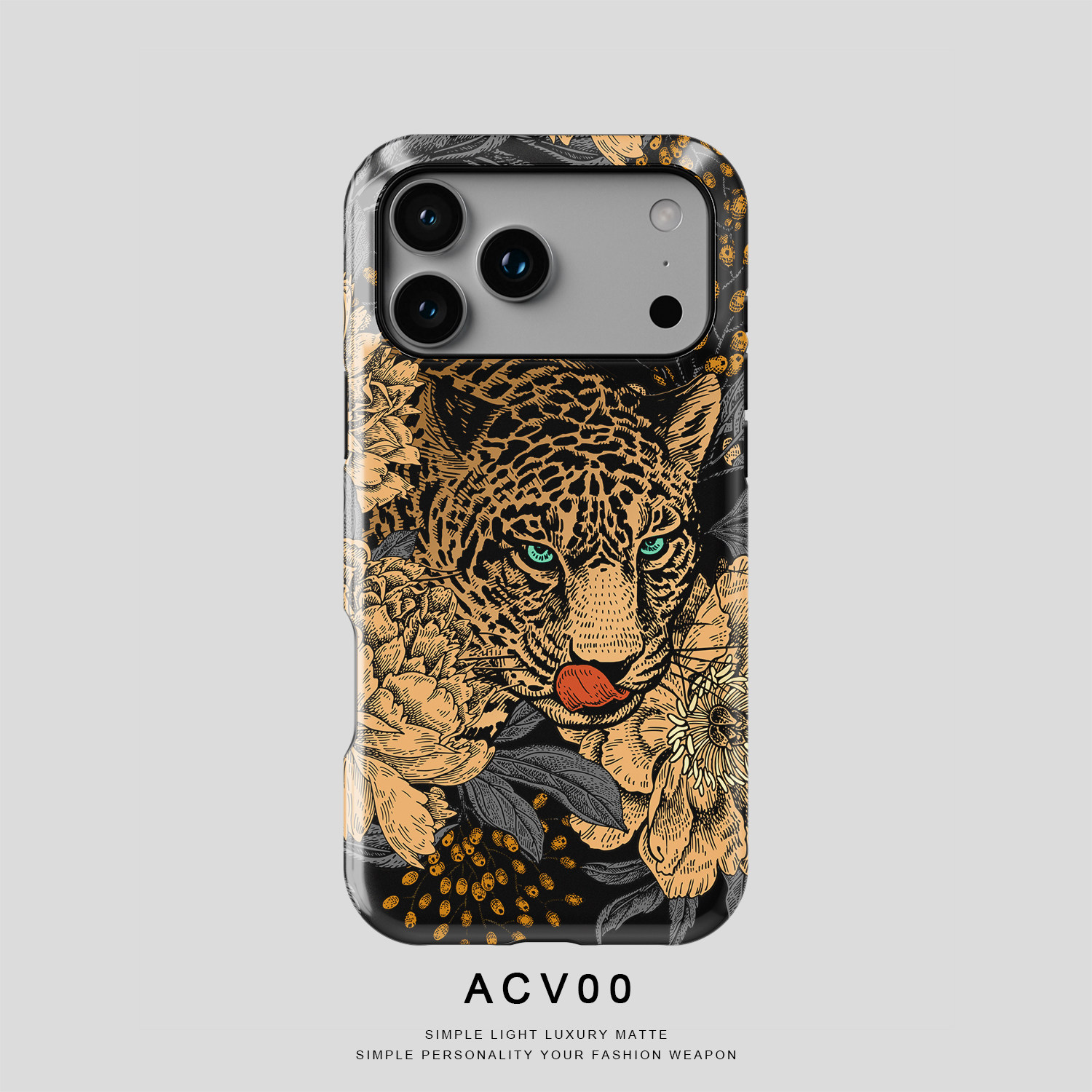 Acvoo夜色繁花金色猛豹艺术iPhone16Promax保护15适用于苹果14手机壳13防摔壳12不褪色11环保可水洗全包