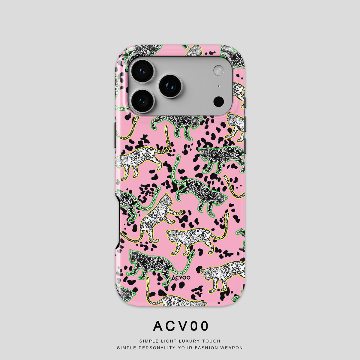 Acvoo复古粉色豹子个性iPhone17保护16适用于苹果15手机壳14防摔壳13不褪色12环保11可水洗全包