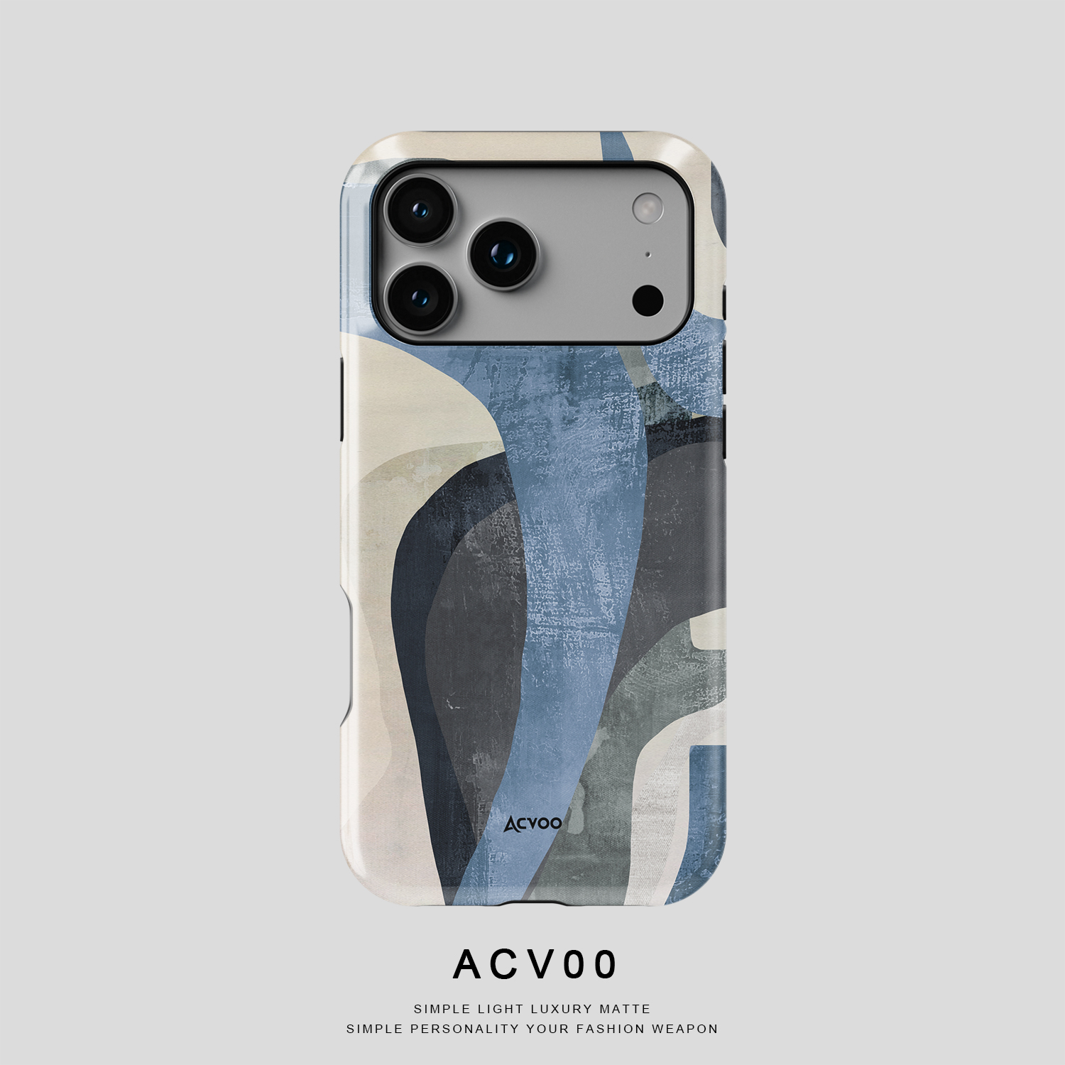 Acvoo现代抽象冷调蓝色极简几何线条iPhone16Promax保护15适用于苹果14手机壳13防摔壳12不褪色11可水洗全包