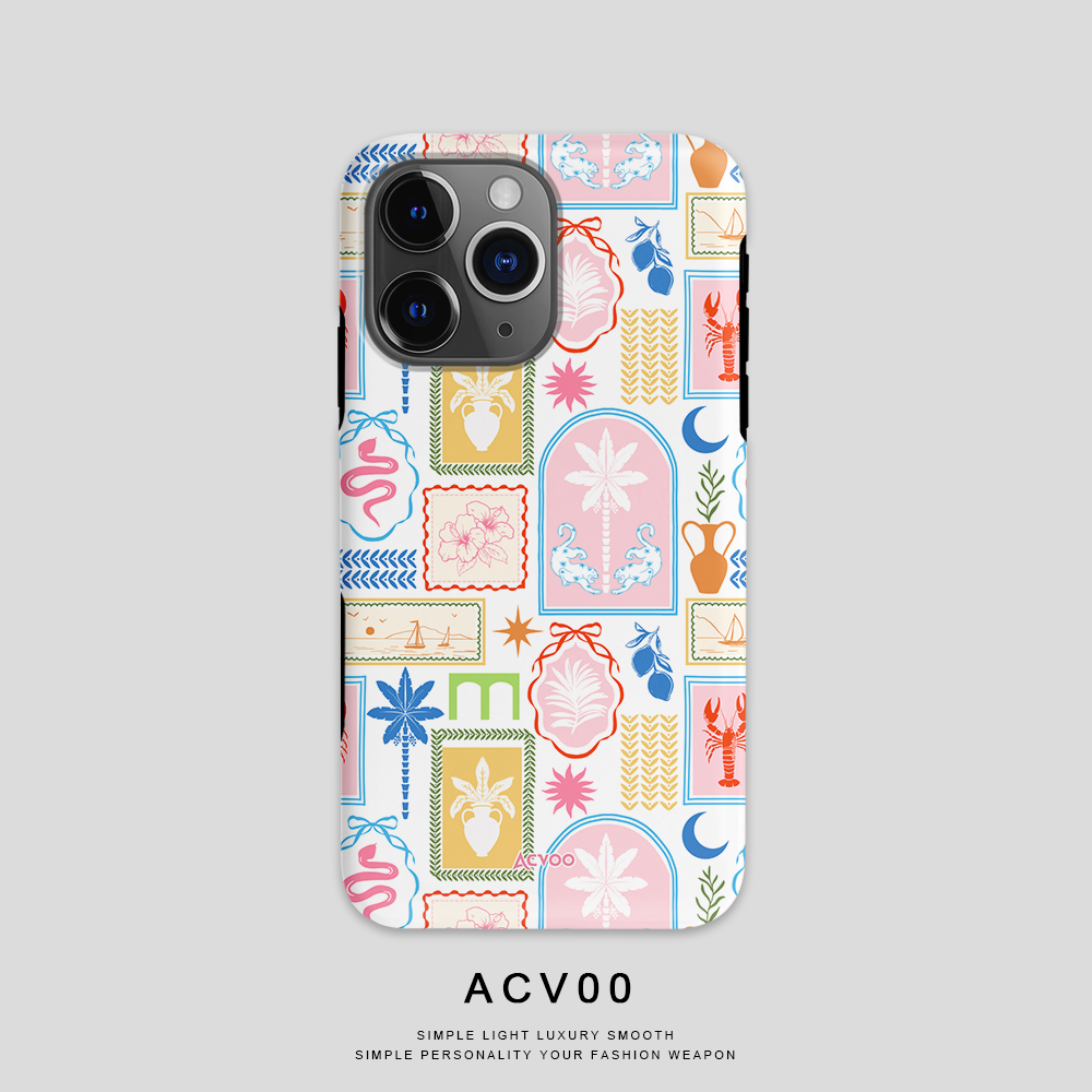 Acvoo复古信笺印章邮票艺术iPhone16Promax保护15适用于苹果14手机壳13防摔壳12不褪色11环保可水洗全包