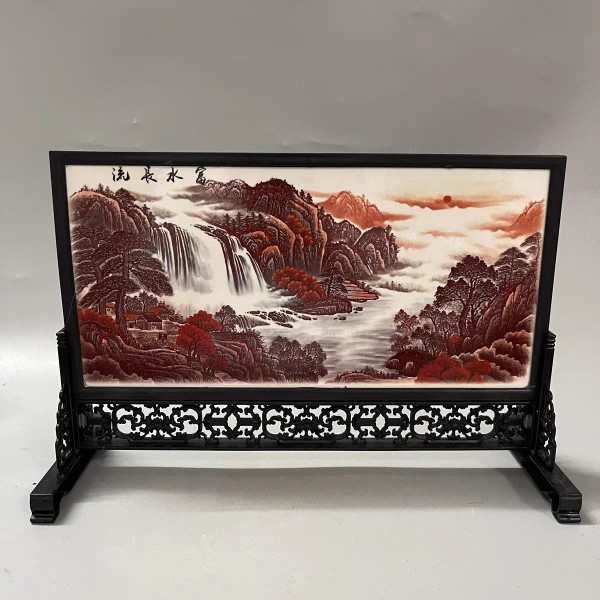 仿古瓷器宫廷风格瓷板画屏风家装客厅办公室摆件工艺品古玩收藏