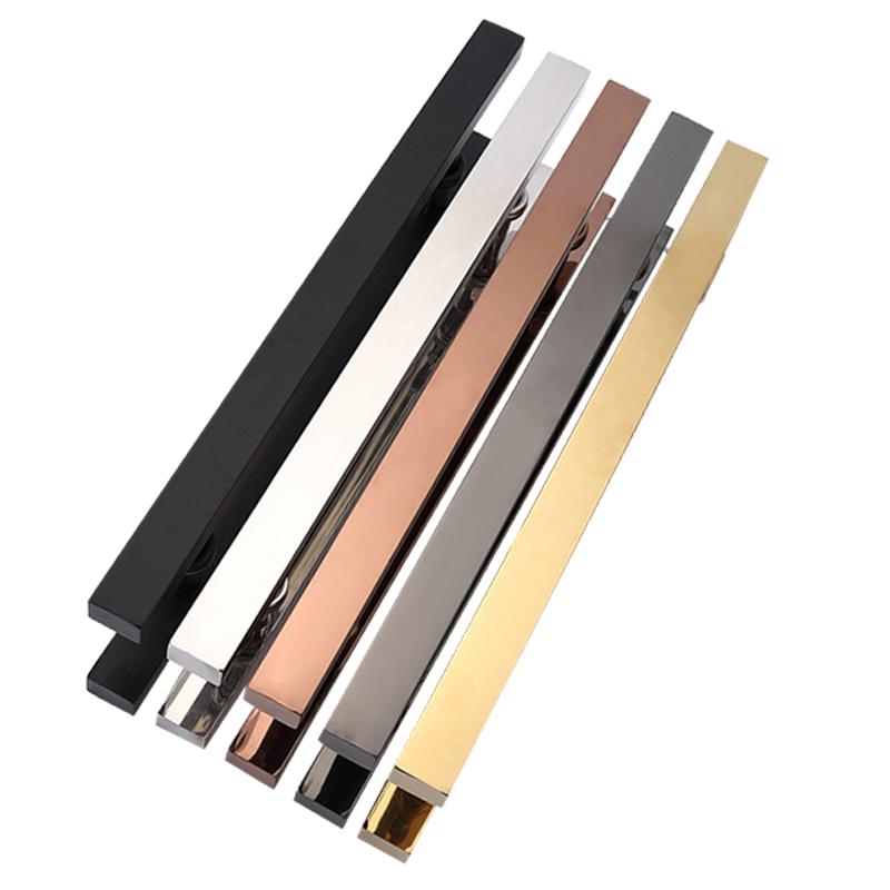 玻璃门把手不锈钢方管无指纹玫瑰黑钛金色无框推拉大木门拉手把