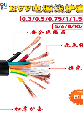电缆线护套线rvv6芯信号控制线0.30.751.52.5平方国标抗老化电线