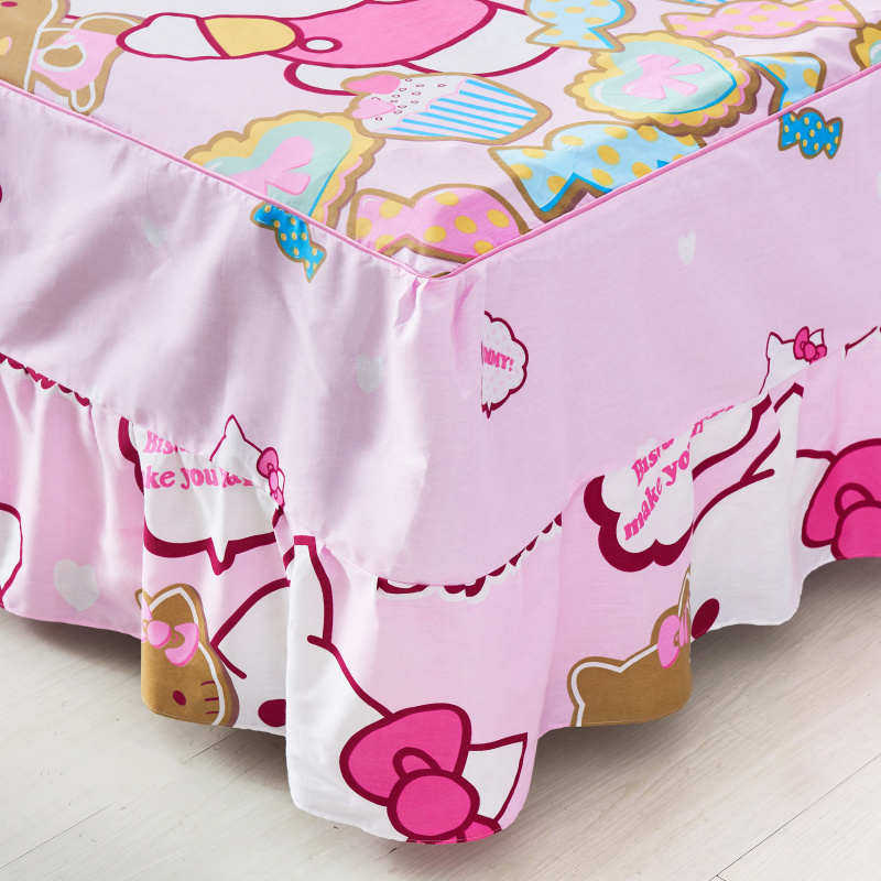 全棉粉色韩版卡通可爱女童儿童床裙少女女孩一米二床罩 公主粉