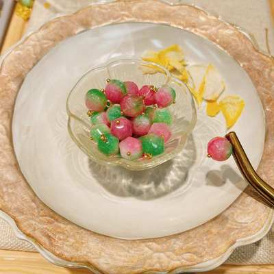 新中式国风服饰辅料10mm绿粉桃色灯笼珠天然石不掉色