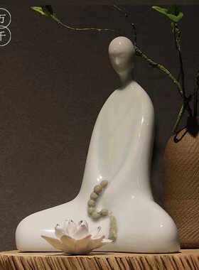 青瓷陶瓷佛像佛头禅意摆件白瓷中式如来东南亚家居装饰新工艺品
